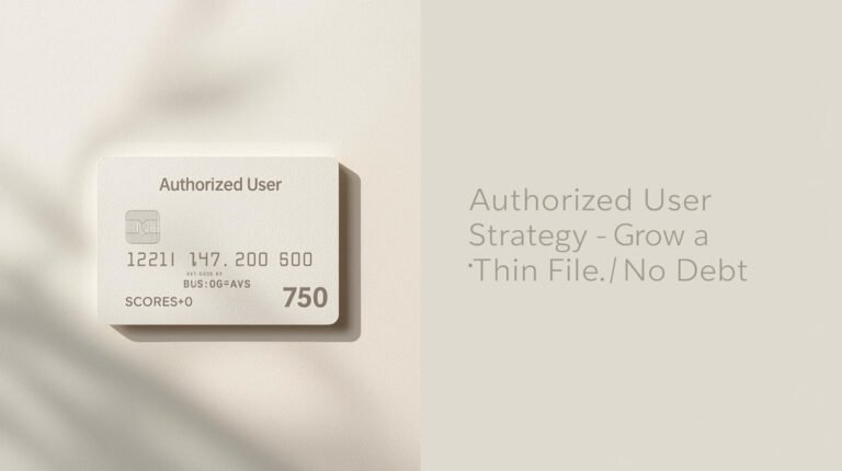 Authorized user card mockup beside an improving credit score dial