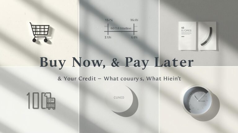 Four-installment BNPL timeline next to a credit score dial