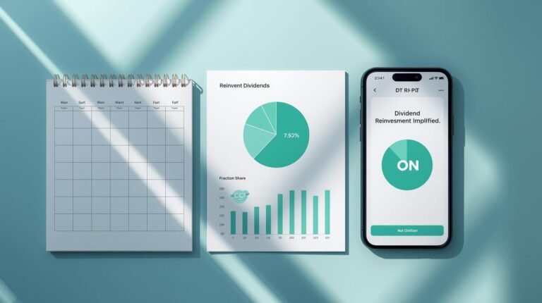 Flat-lay showing a dividend calendar and reinvest switch toggled on