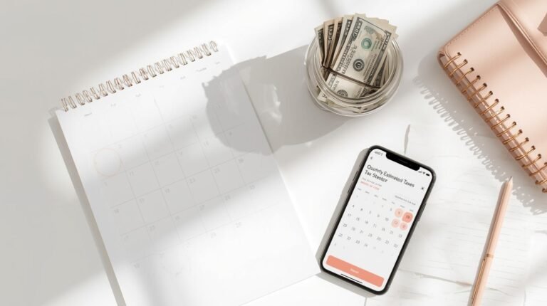Calendar with four tax dates and a Tax Stash jar ready for payments