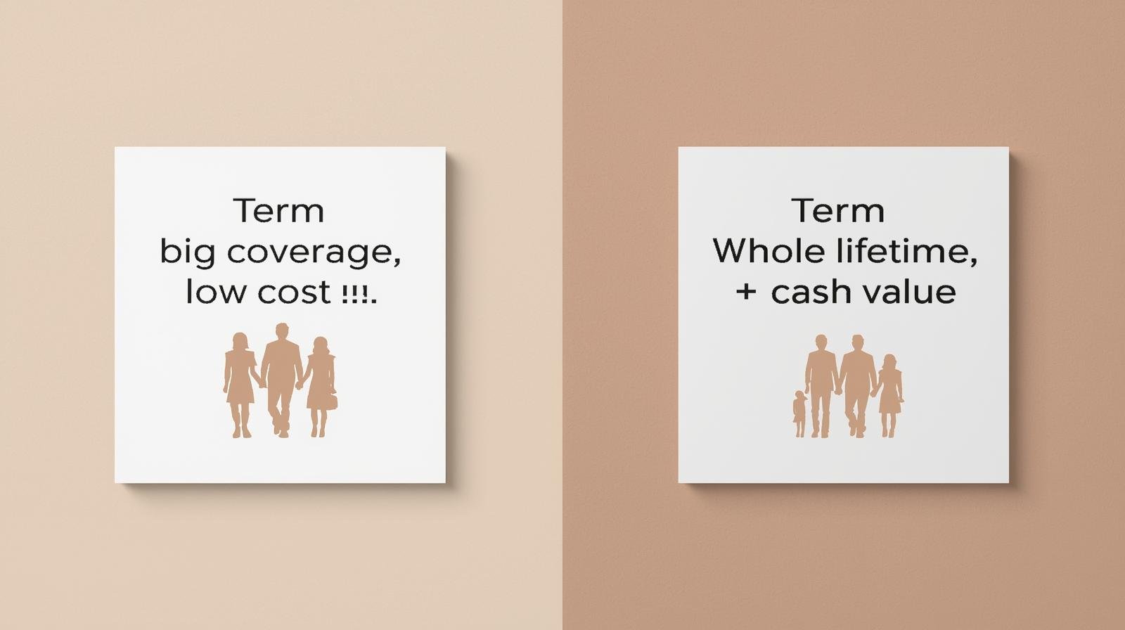 Side-by-side visual comparing term and whole life for families