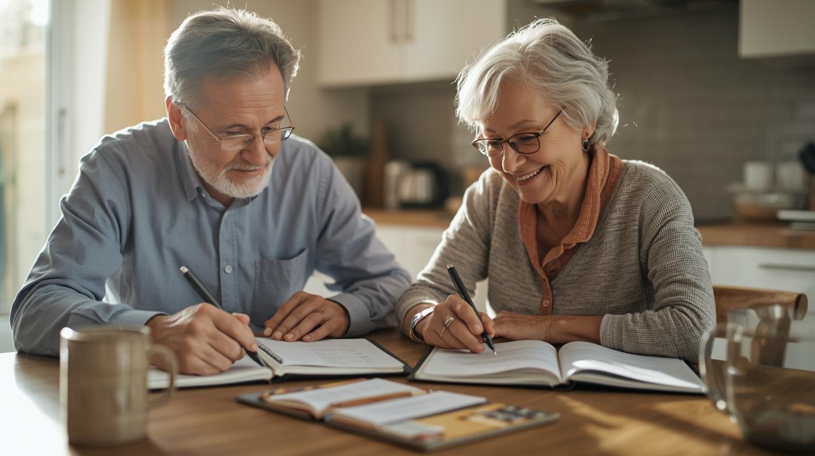 Retired couple reviewing a budget plan together