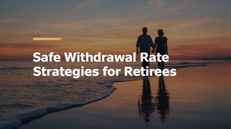Retired couple walking on the beach at sunset, symbolizing financial security.