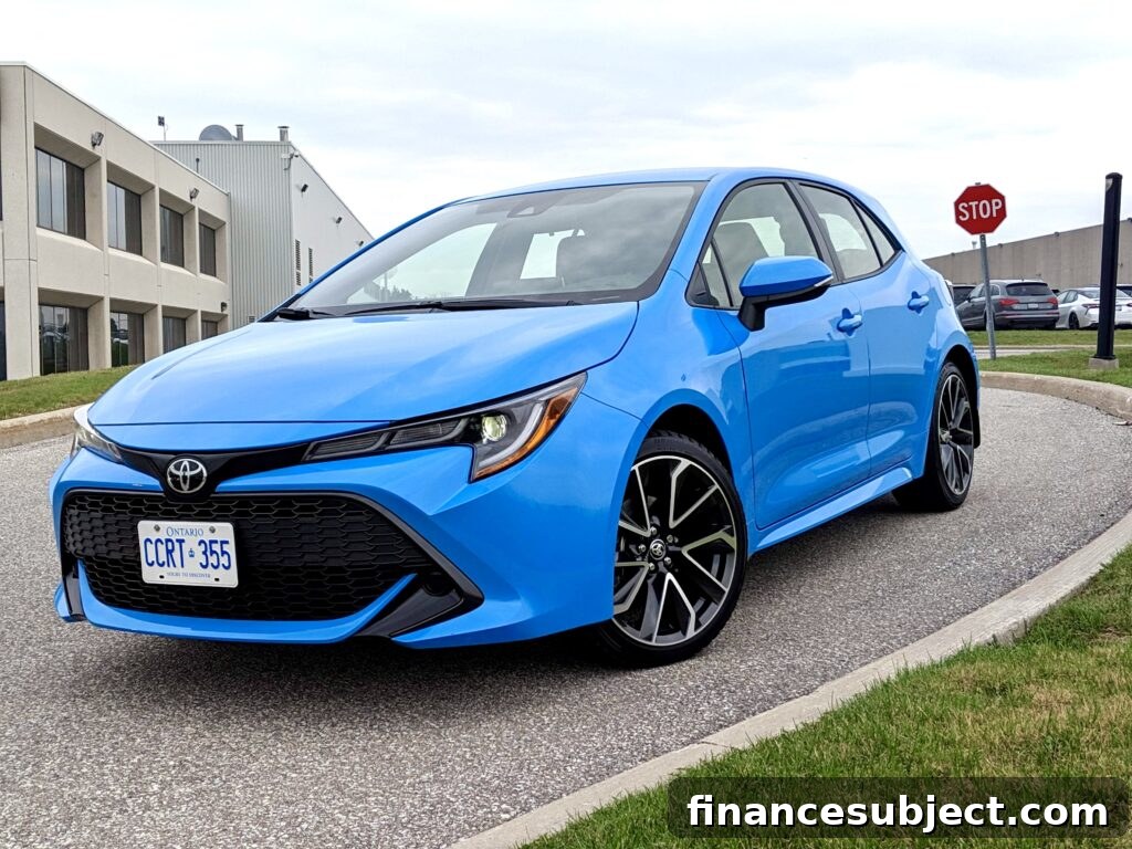 A blue Toyota Corolla sits on a long driveway