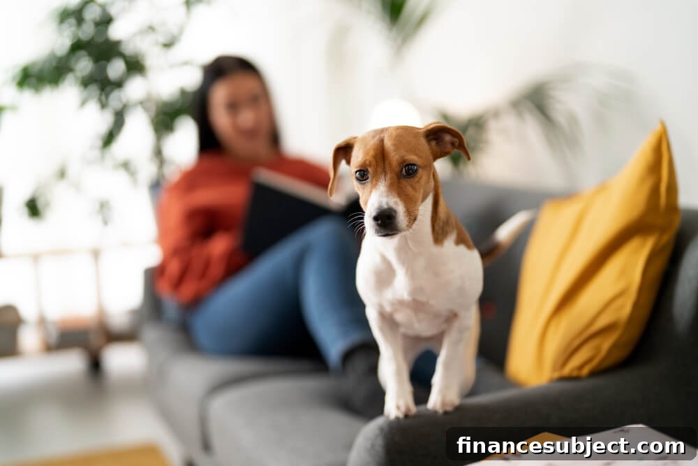 A woman and a small dog on a sofa