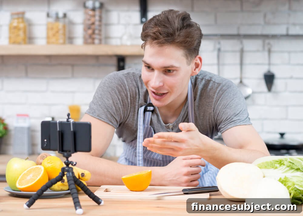 A man shoots a cooking video in his kitchen
