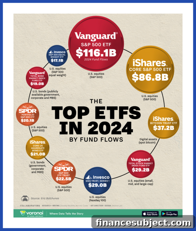 Graphic showing top 10 ETFs by fund flows in 2024
