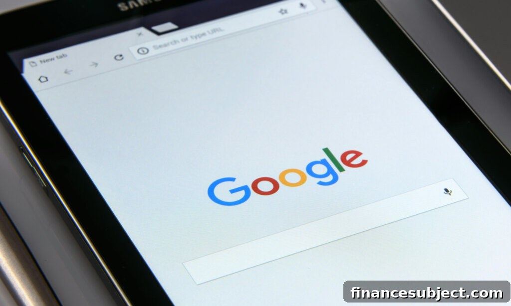 Google browser on tablet