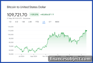 Graph showing value of bitcoin from July 2024 to May 2025